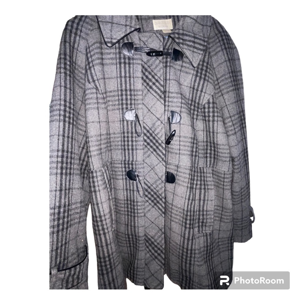 Charles Klein Peacoat Black/Gray Plaid Pattern Wool & Polyester Size 2x